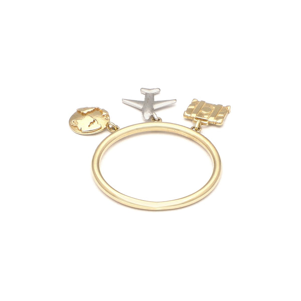 Anillo liso con colgantes en oro dos tonos 14 kilates.