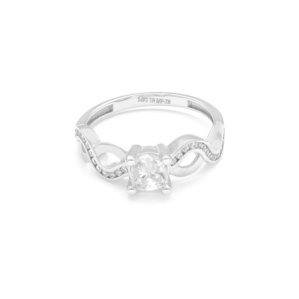 Anillo de compromiso con circonias en oro blanco 14 kilates.
