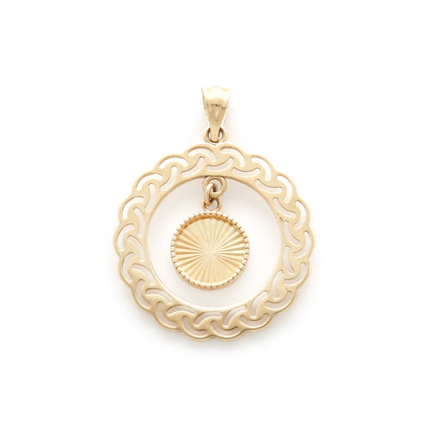 Dije calado con colgante motivo circulo en oro amarillo 14 kilates.