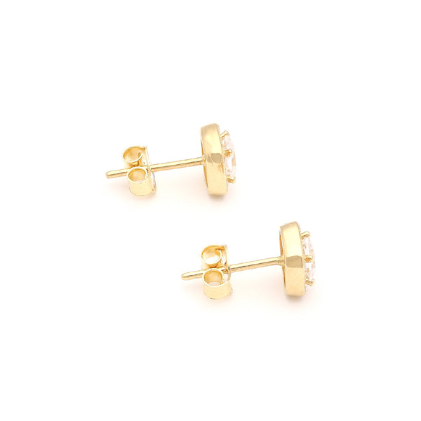 Aretes diseño especial con circonias en oro amarillo 14 kilates.