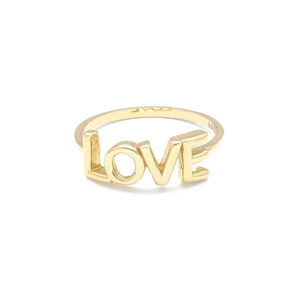 Anillo liso motivo letras LOVE en oro amarillo 14 kilates.