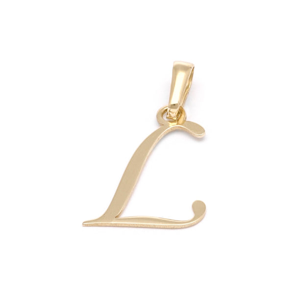Dije liso motivo letra L en oro amarillo 14 kilates.