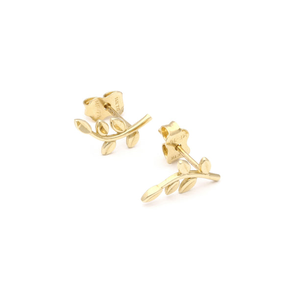 Aretes facetados motivo hojas en oro amarillo 14 kilates.