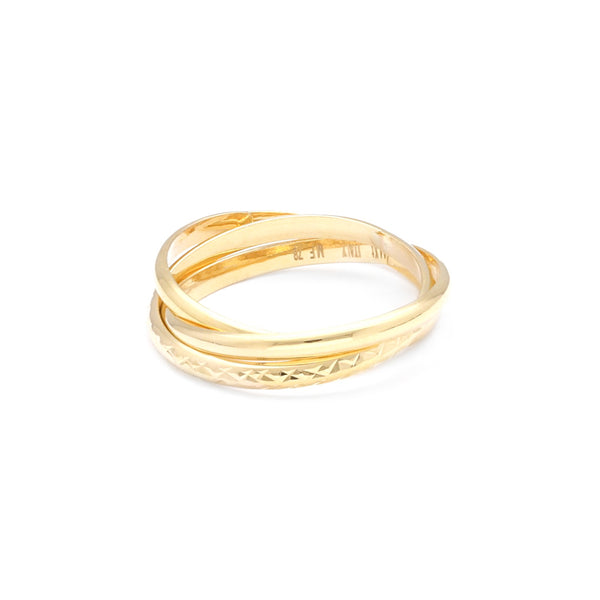 Alianza tres piezas huecas en oro amarillo 14 kilates.