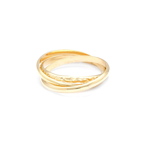 Alianza tres piezas huecas en oro amarillo 14 kilates.