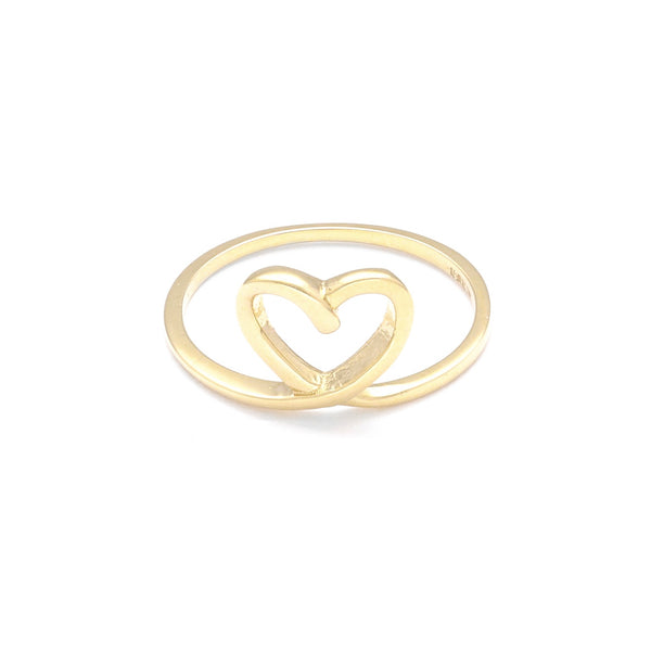 Anillo ondulado motivo corazón en oro amarillo 14 kilates.
