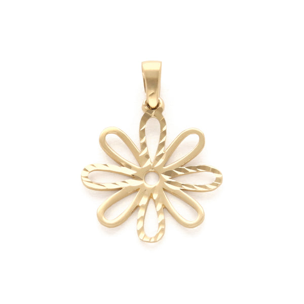Dije calado motivo flor en oro amarillo 14 kilates.