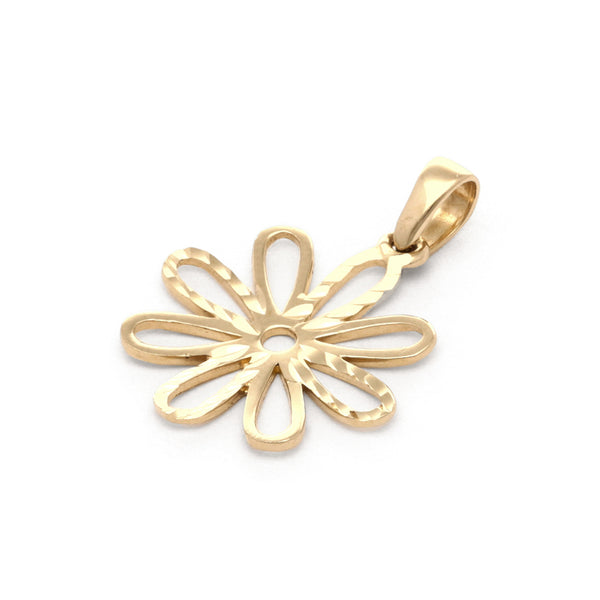 Dije calado motivo flor en oro amarillo 14 kilates.
