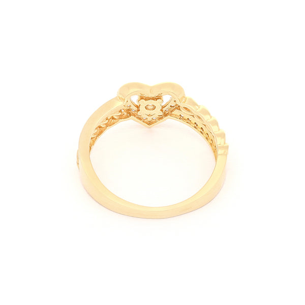 Anillo calado motivo corazón con circonias en oro amarillo 14 kilates.