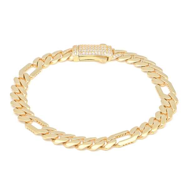 Pulsera de seis eslabones por uno con circonias en oro amarillo 14 kilates.
