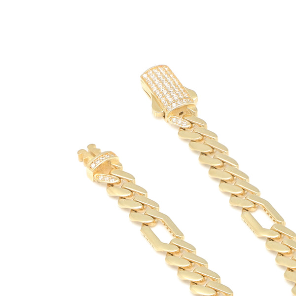 Pulsera de seis eslabones por uno con circonias en oro amarillo 14 kilates.