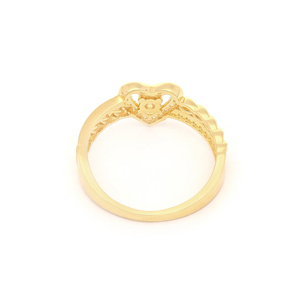 Anillo diseño especial motivo corazón con circonias en oro amarillo 14 kilates.