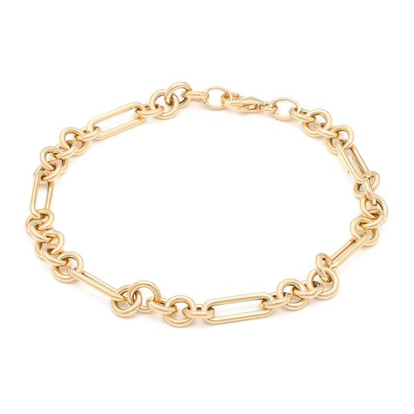 Pulsera eslabón combinado en oro amarillo 14 kilates.