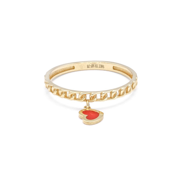 Anillo calado con colgante motivo corazón en oro amarillo 14 kilates.
