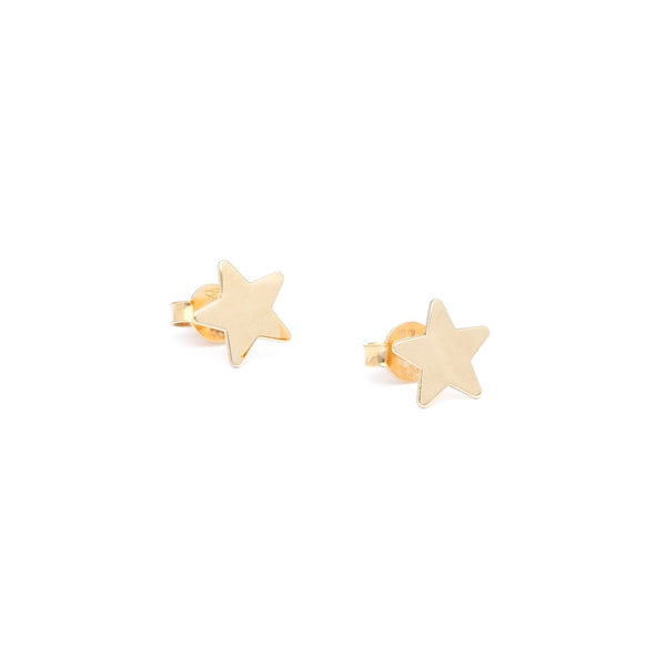 Aretes lisos motivo estrella en oro amarillo 14 kilates.