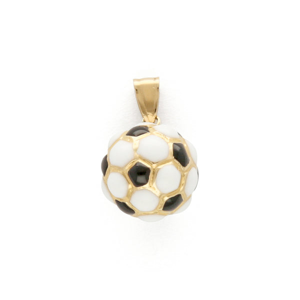 Dije diseño especial con esmalte motivo balón de futbol en oro amarillo 14 kilates.