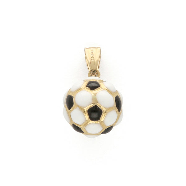 Dije diseño especial con esmalte motivo balón de futbol en oro amarillo 14 kilates.
