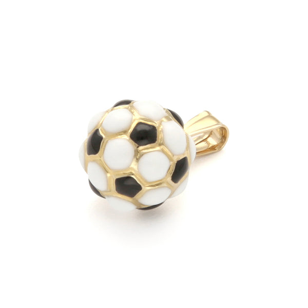 Dije diseño especial con esmalte motivo balón de futbol en oro amarillo 14 kilates.