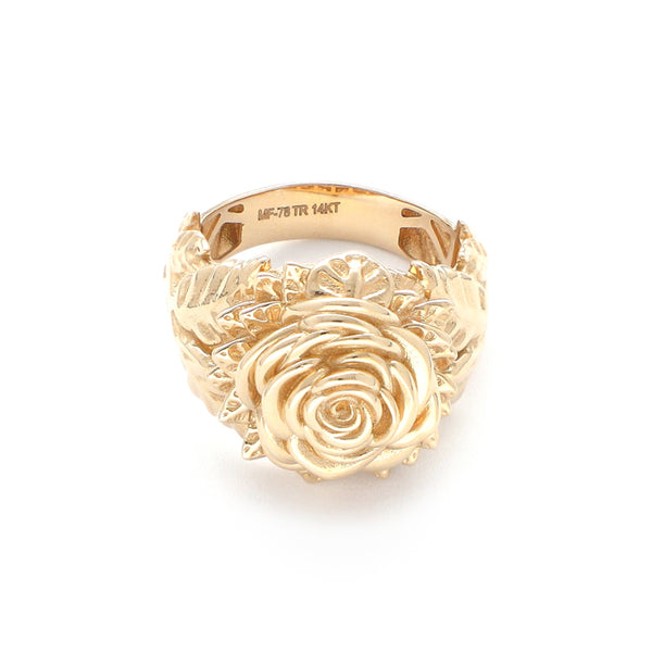 Anillo diseño especial motivo rosa en oro amarillo 14 kilates