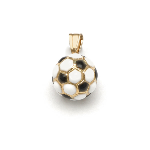 Dije diseño especial con esmalte motivo balón de futbol en oro amarillo 14 kilates.