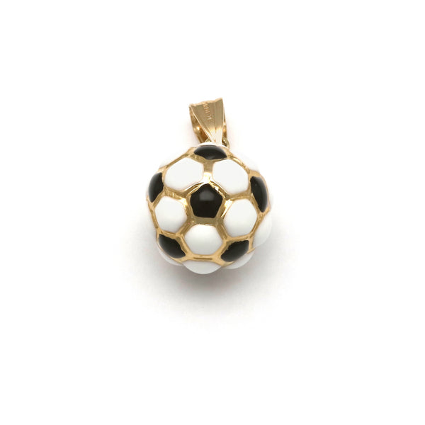 Dije diseño especial con esmalte motivo balón de futbol en oro amarillo 14 kilates.