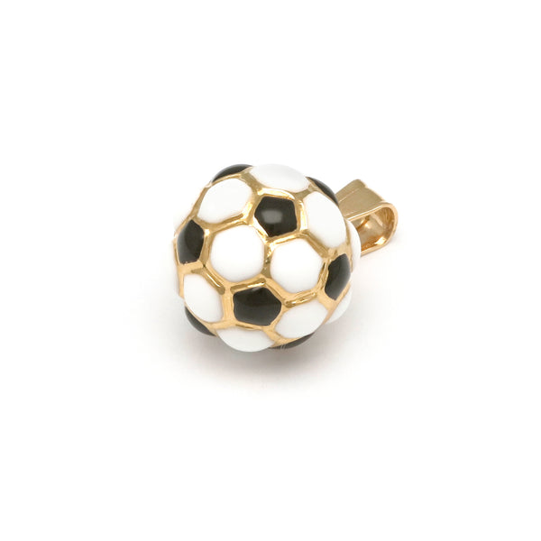 Dije diseño especial con esmalte motivo balón de futbol en oro amarillo 14 kilates.