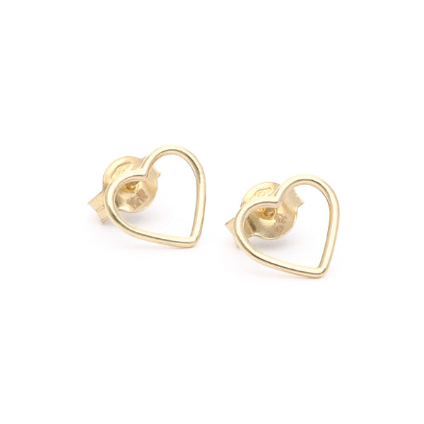 Aretes lisos motivo corazón en oro amarillo 14 kilates.
