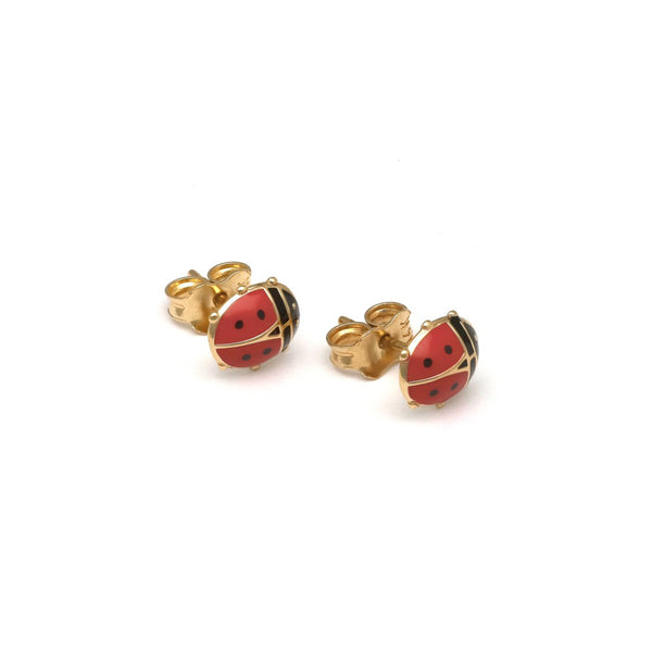 Aretes diseño especial motivo catarina con esmalte en oro amarillo 14 kilates