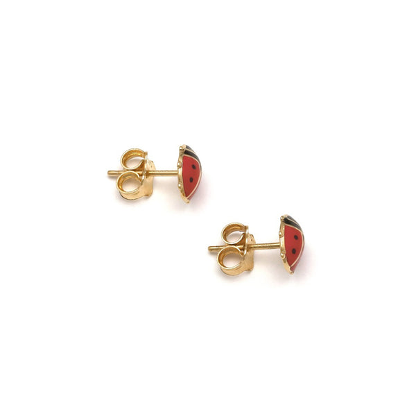 Aretes diseño especial motivo catarina con esmalte en oro amarillo 14 kilates