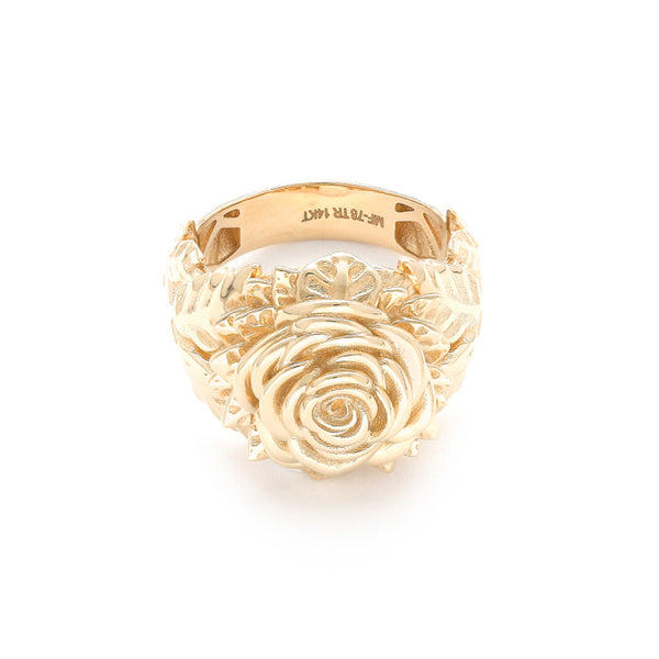 Anillo diseño especial motivo rosa en oro amarillo 14 kilates.