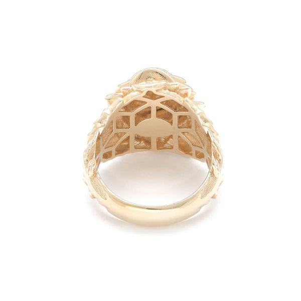 Anillo diseño especial motivo rosa en oro amarillo 14 kilates.