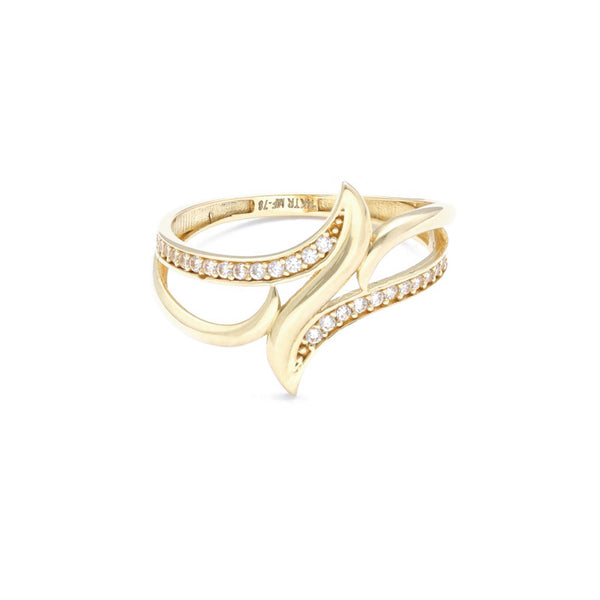 Anillo diseño especial con circonias en oro amarillo 14 kilates.