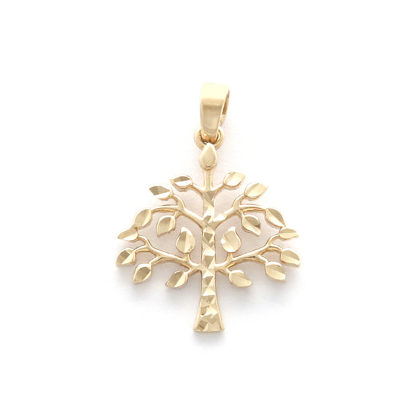 Dije facetado motivo árbol en oro amarillo 14 kilates.