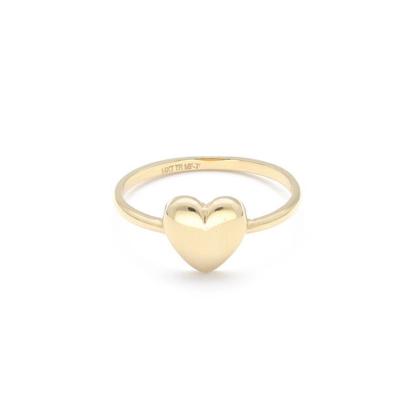 Anillo liso motivo corazón en oro amarillo 14 kilates.
