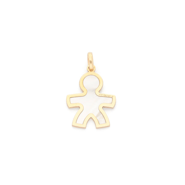 Dije diseño especial motivo niño con madreperla en oro amarillo 14 kilates.