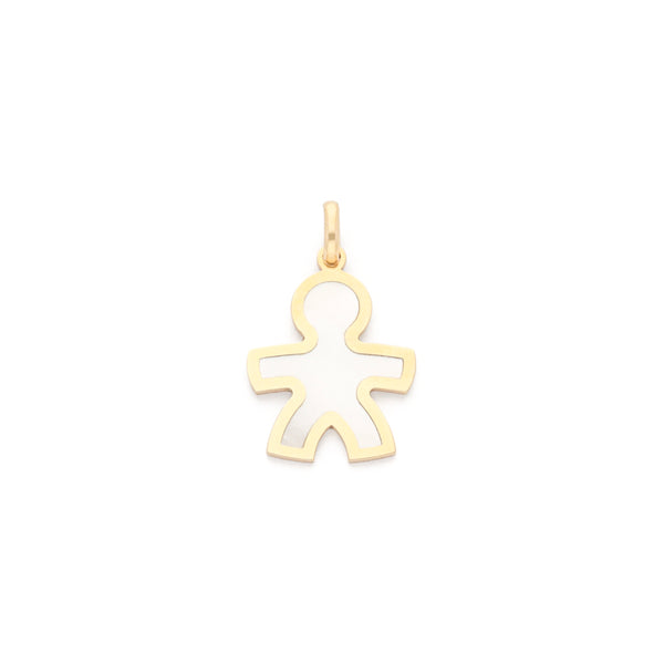Dije diseño especial motivo niño con madreperla en oro amarillo 14 kilates.