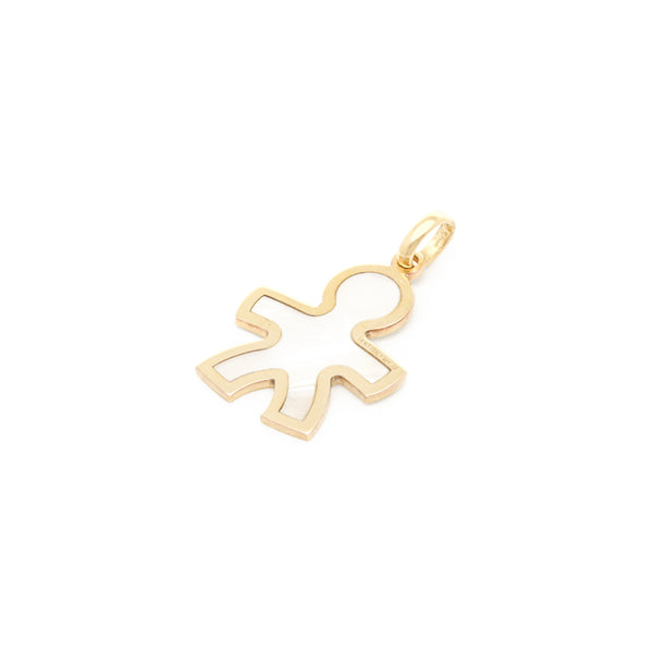 Dije diseño especial motivo niño con madreperla en oro amarillo 14 kilates.