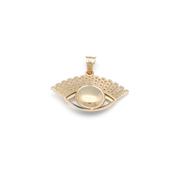 Dije diseño especial motivo ojo con circonias y sintético en oro amarillo 14 kilates.