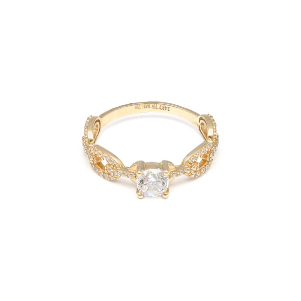 Anillo de compromiso con circonias en oro amarillo 14 kilates.