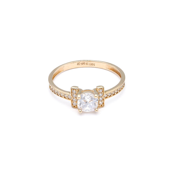 Anillo de compromiso con circonias en oro amarillo 14 kilates.