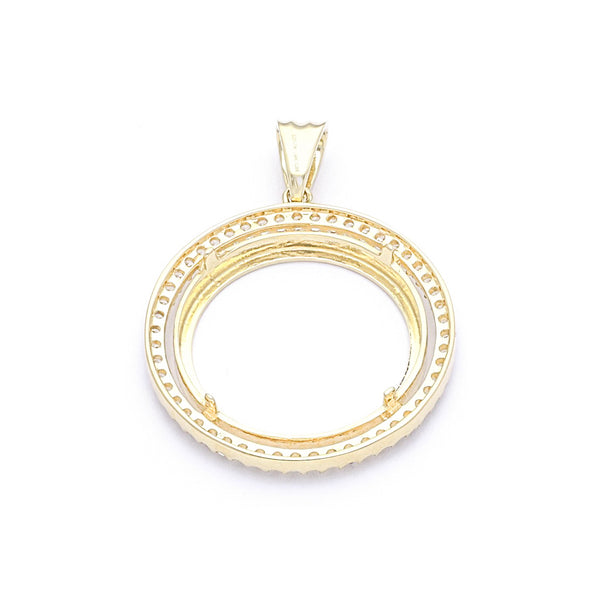 Dije diseño especial motivo circulos con circonias en oro amarillo 14 kilates.