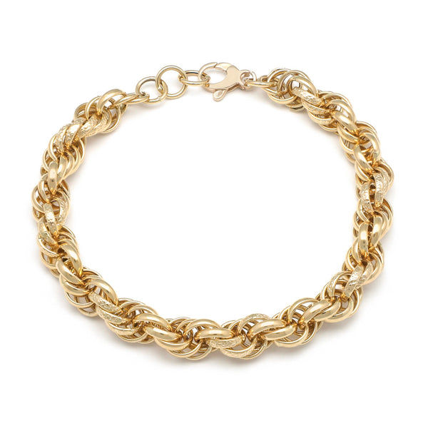 Pulsera eslabón tejido en oro amarillo 14 kilates.
