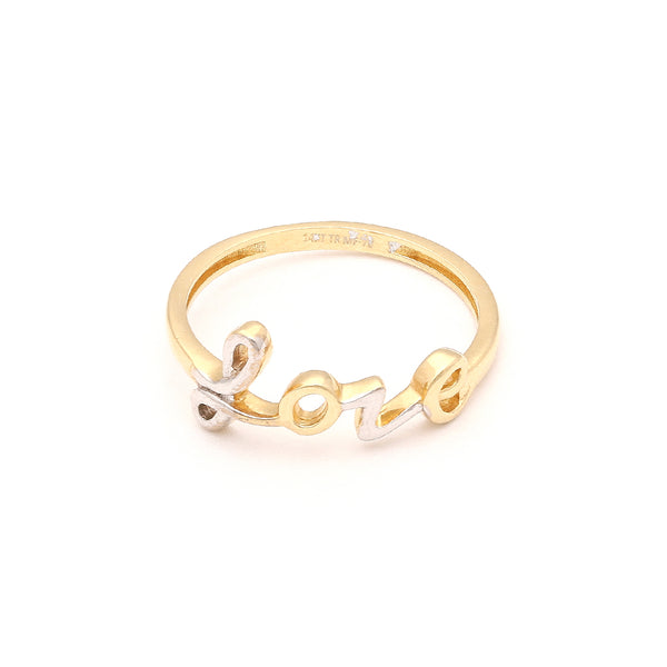 Anillo diseño especial motivo letras en oro amarillo 14 kilates.
