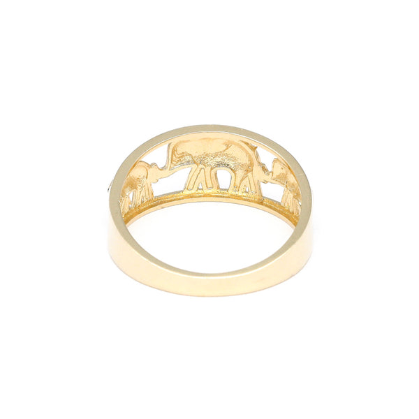Anillo calado motivo elefantes en oro amarillo 14 kilates.