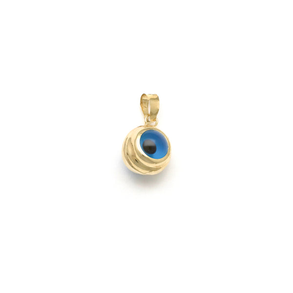 Dije diseño especial motivo ojo con sintético en oro amarillo 14 kilates.