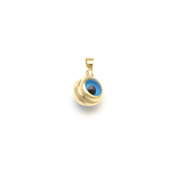 Dije diseño especial motivo ojo con sintético en oro amarillo 14 kilates.
