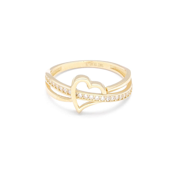 Anillo diseño especial motivo corazón con circonias en oro amarillo 14 kilates.