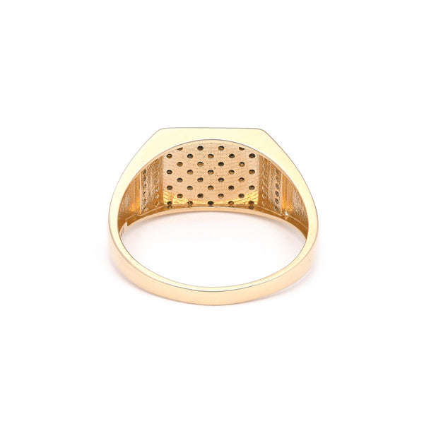 Anillo tipo sello con sintéticos en oro amarillo 14 kilates.