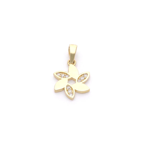 Dije liso motivo flor con circonias en oro amarillo 14 kilates.