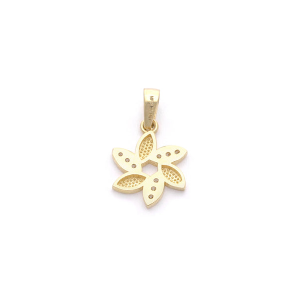 Dije liso motivo flor con circonias en oro amarillo 14 kilates.